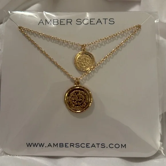 Amber Sceats double layer necklace. Medallion gold coin - Picture 2 of 3